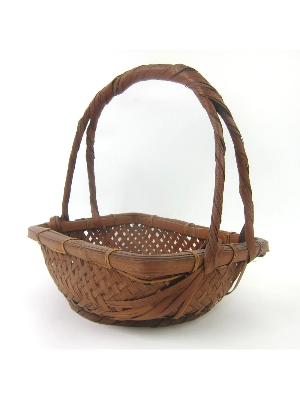 Japanese Ikebana Woven Bamboo Flower Basket 10x7 Rectangle Handle Vintage 1930s